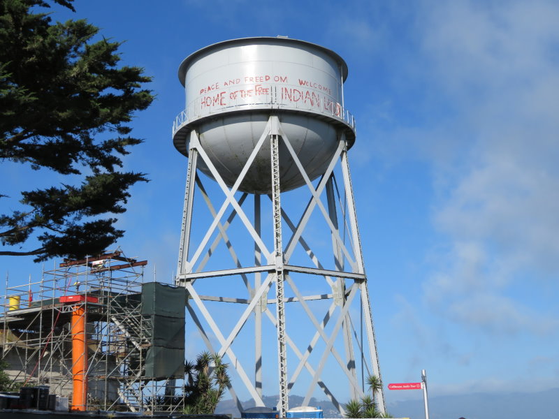 The water tower. Still carries signs from a big Indian protest in 1969-71.